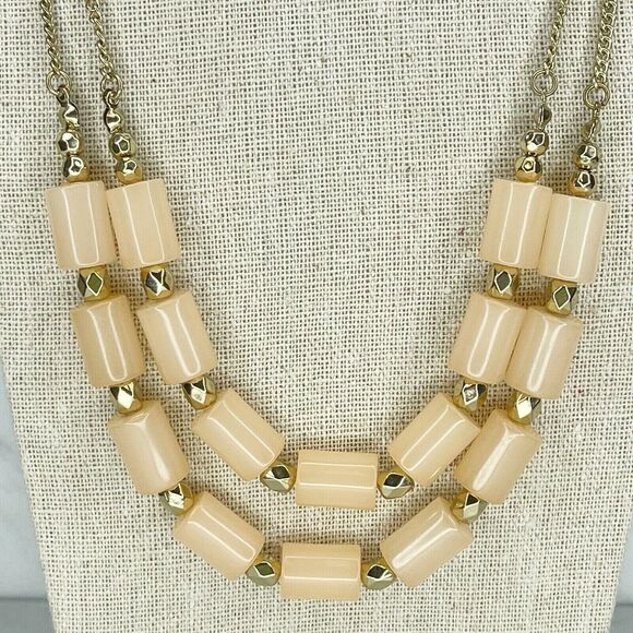 Gold Tone Double Strand Peach Barrel Beaded Necklace - Picture 5 of 5